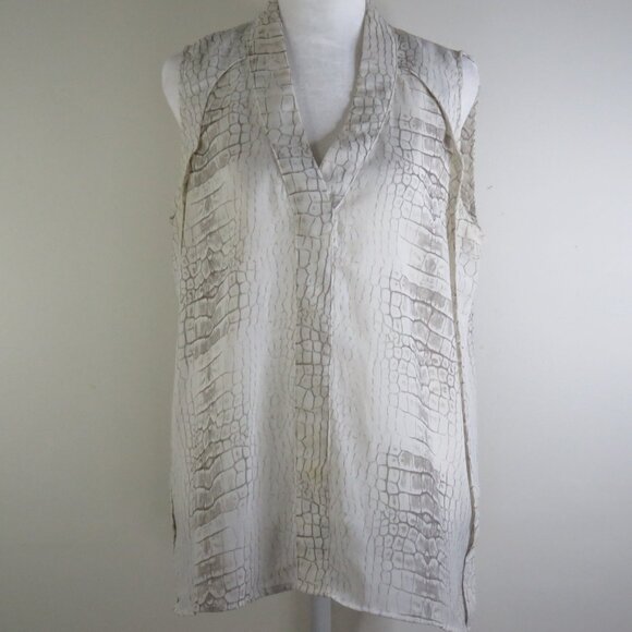 Cynthia Rowley White & Gray Snakeskin Print Sleeveless V-Neck Top Size S (C1277) - Picture 2 of 7